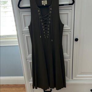 Ronny Kobo Collection Lace-Up Khaki Mini Dress